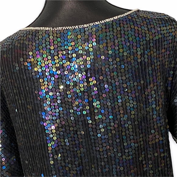Vintage Sequined Top Womens Size Large Black Irridescent - Picture 4 of 6